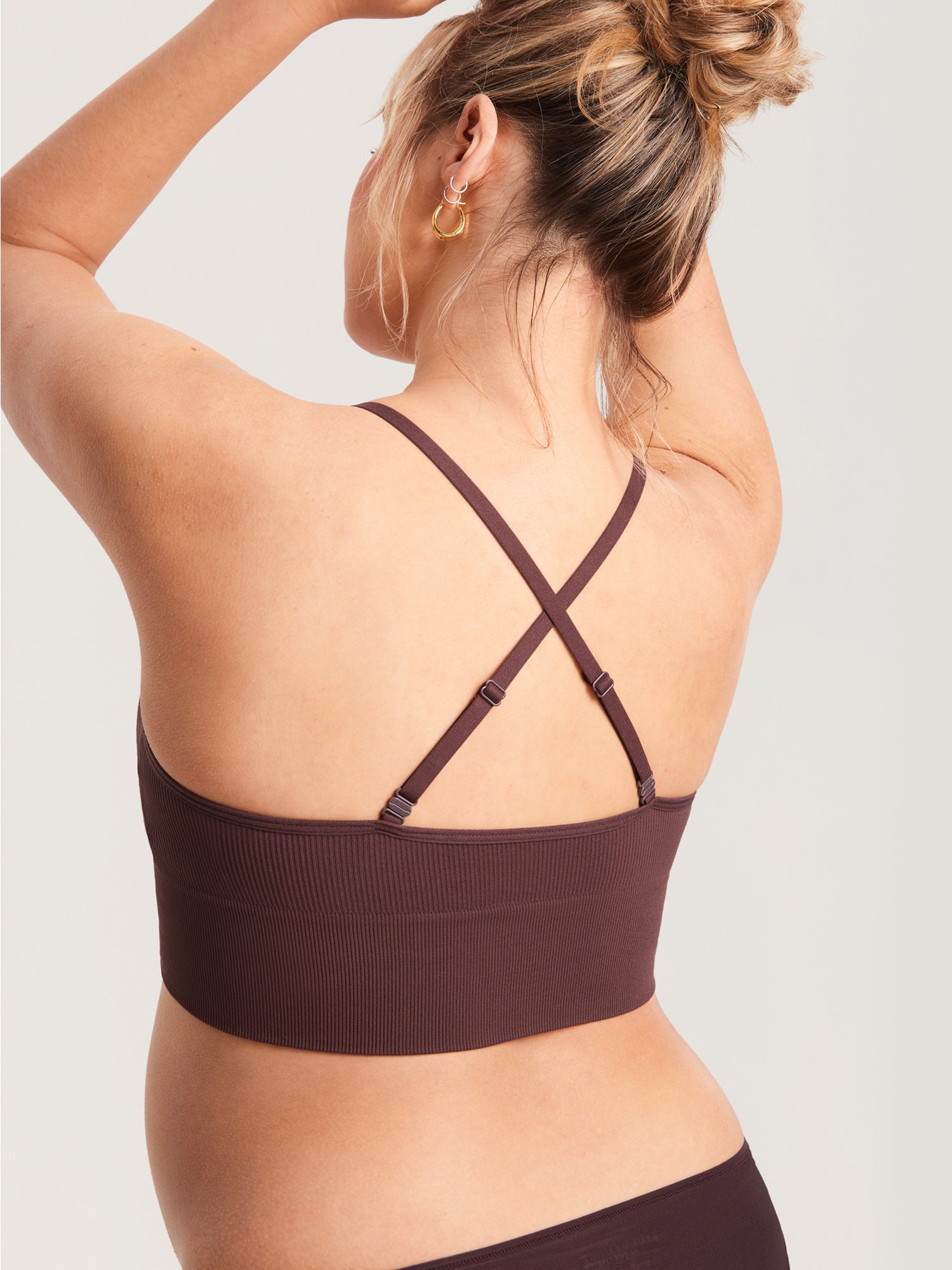 MOMANDA Women's Ribbed V Neck Nursing Bralette Hazelnut