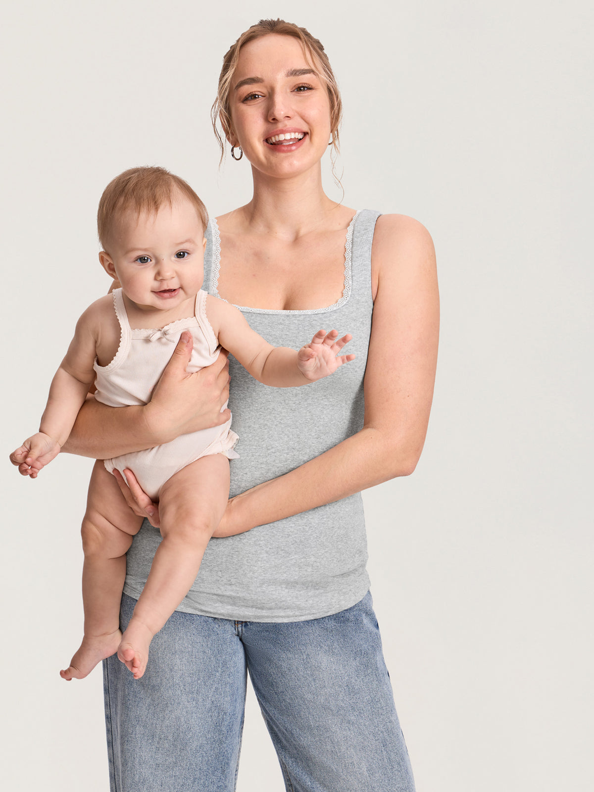 Cotton Rib Lace Trim Maternity Tank Top