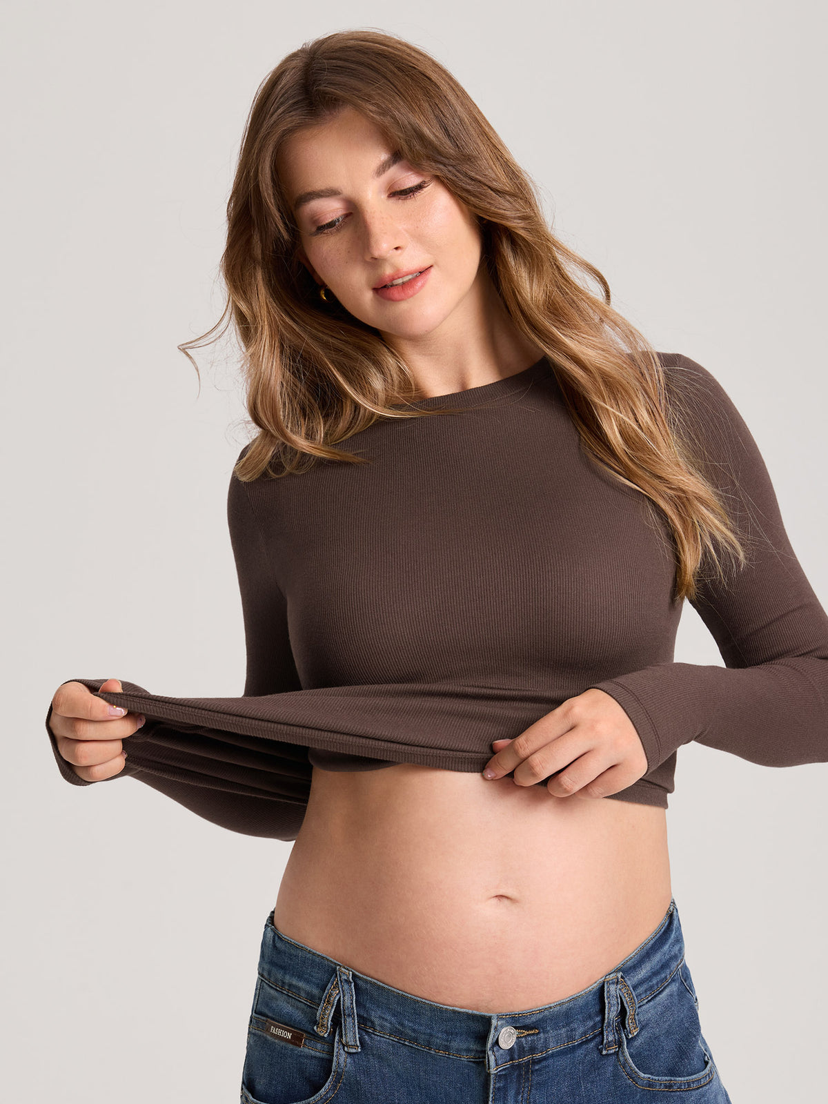 Cotton Rib Crew Neck Maternity Top