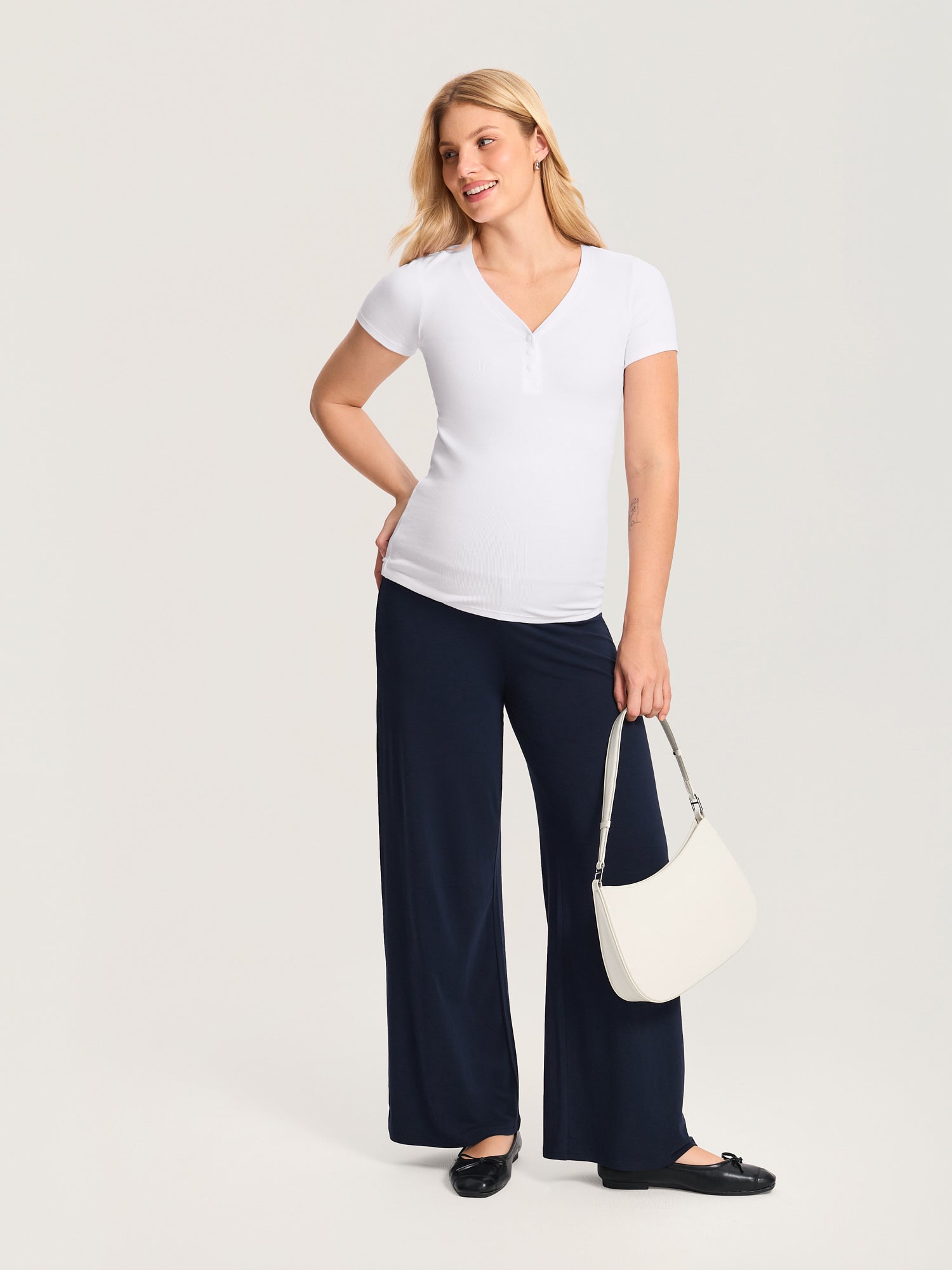 Modal Cotton Foldover Wide-Leg Pants 28.5"