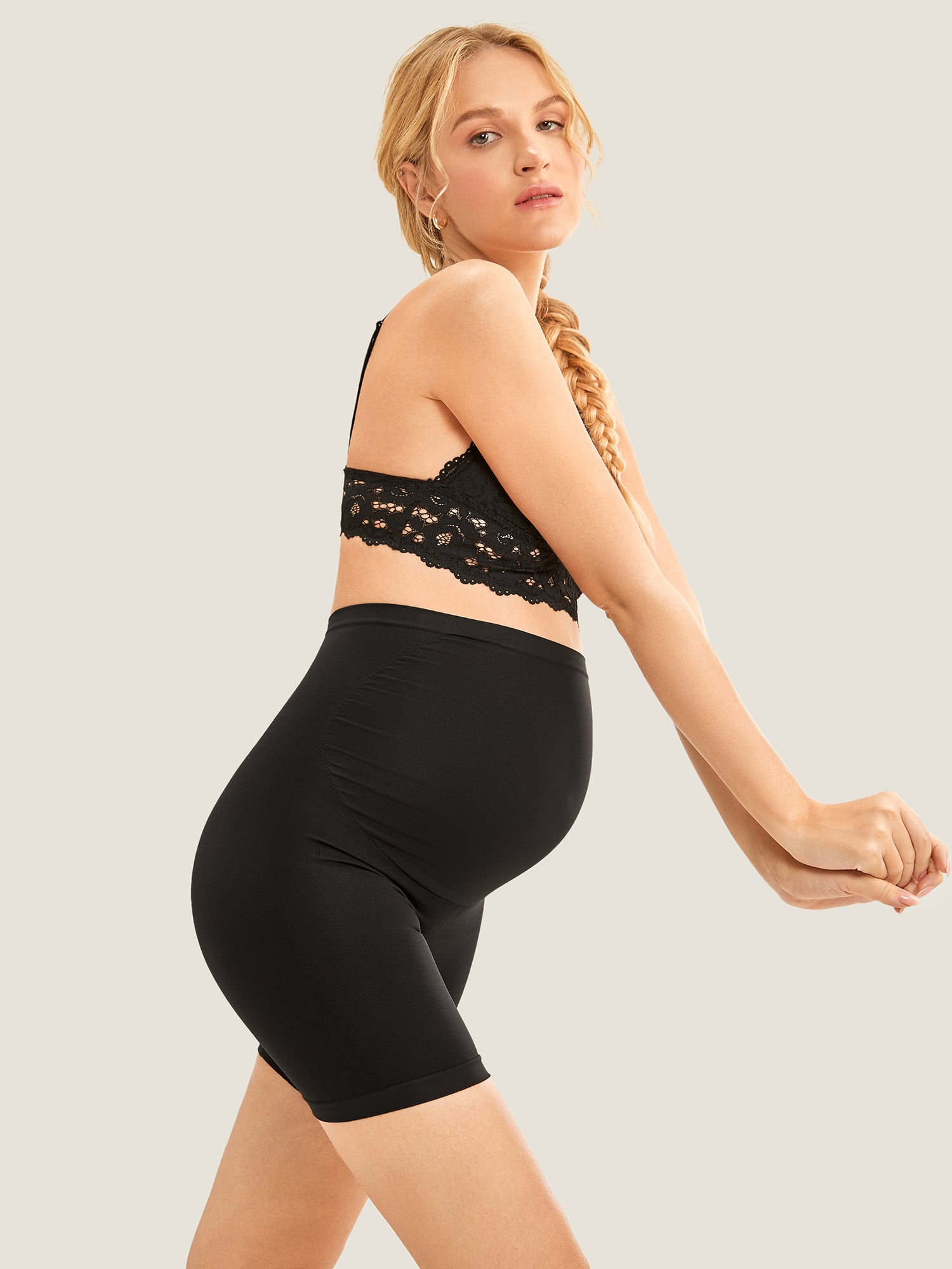 MOMANDA Women's High Waist Shapewear Maternity Shorts|Seamless Cashew