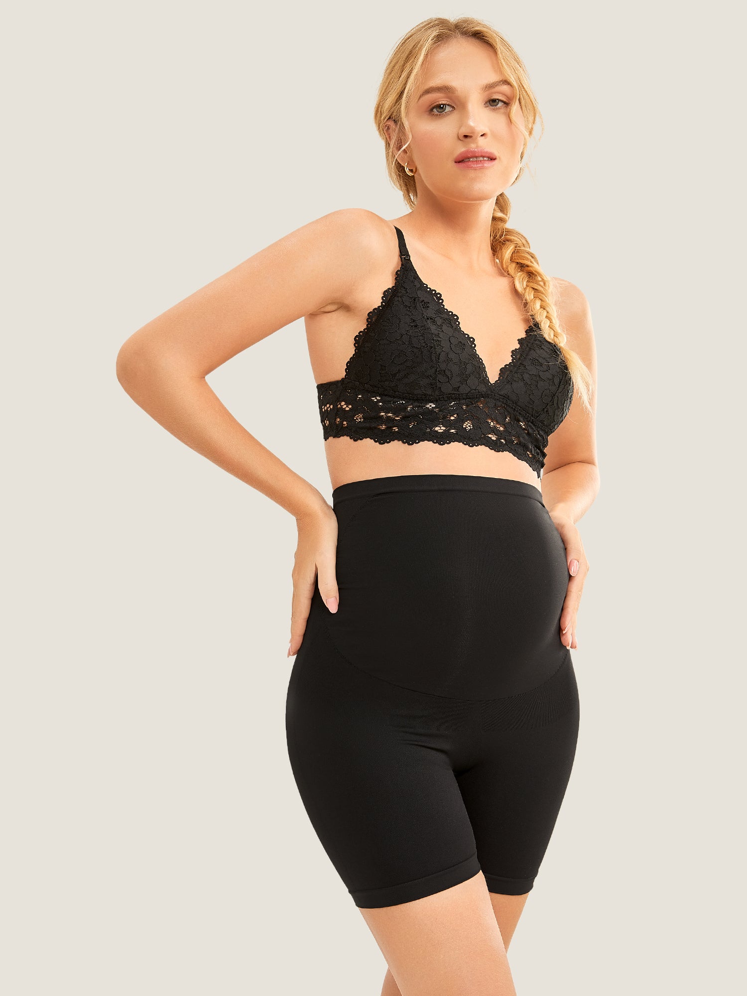 MOMANDA Women's High Waist Shapewear Maternity Shorts|Seamless Beige