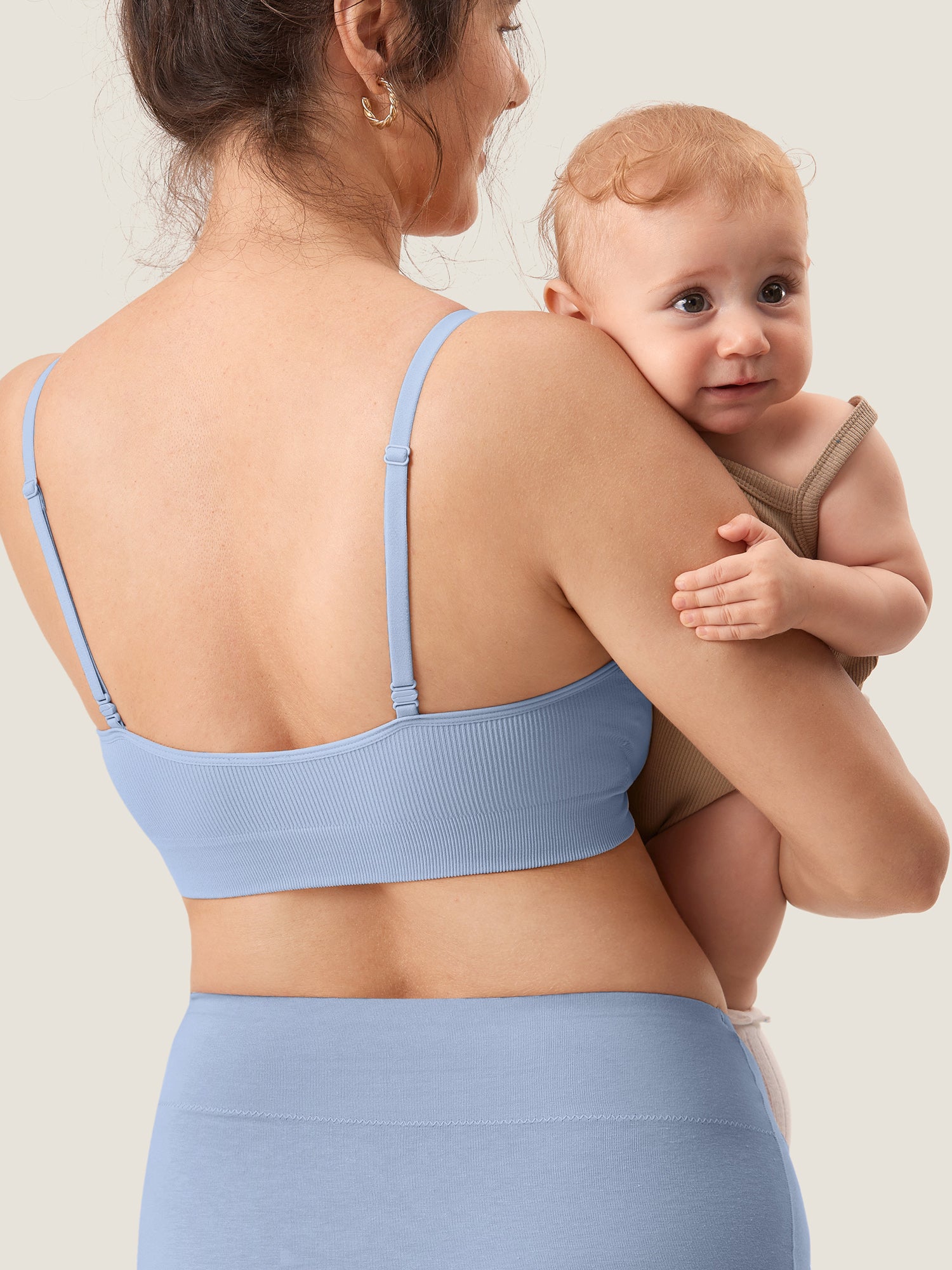 MOMANDA Women's Ribbed Scoop Nursing Bralette Moonlight Blue