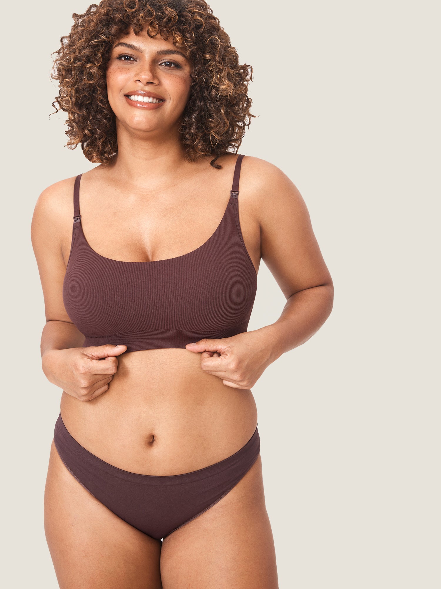 MOMANDA Women's Ribbed Scoop Nursing Bralette Hazelnut