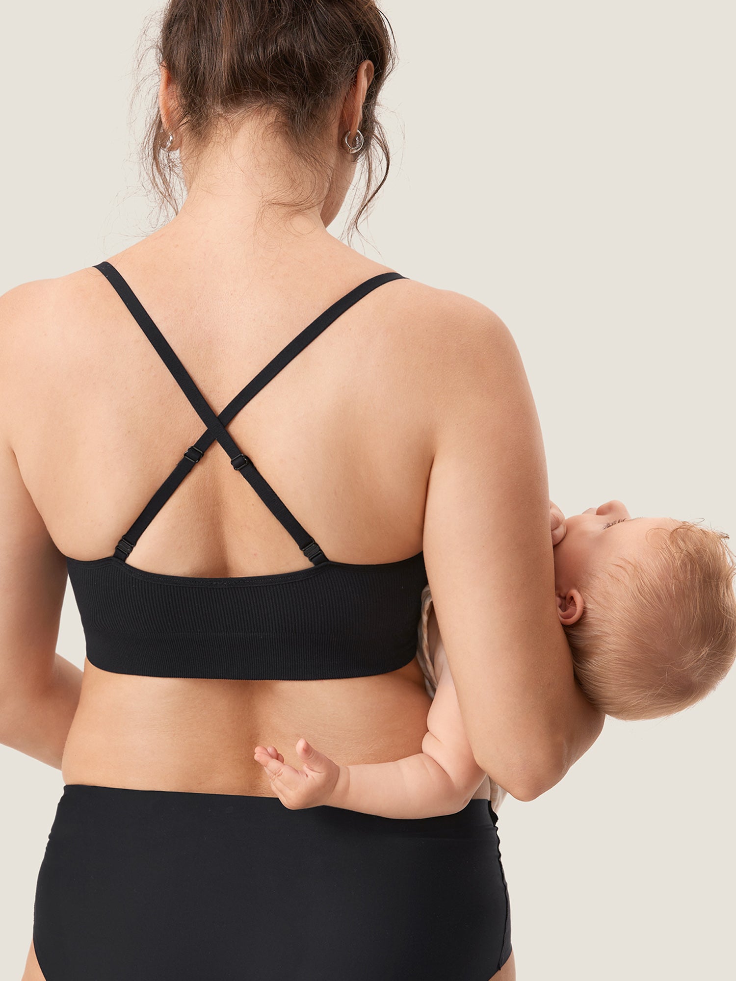 MOMANDA Women's Ribbed Scoop Nursing Bralette Black