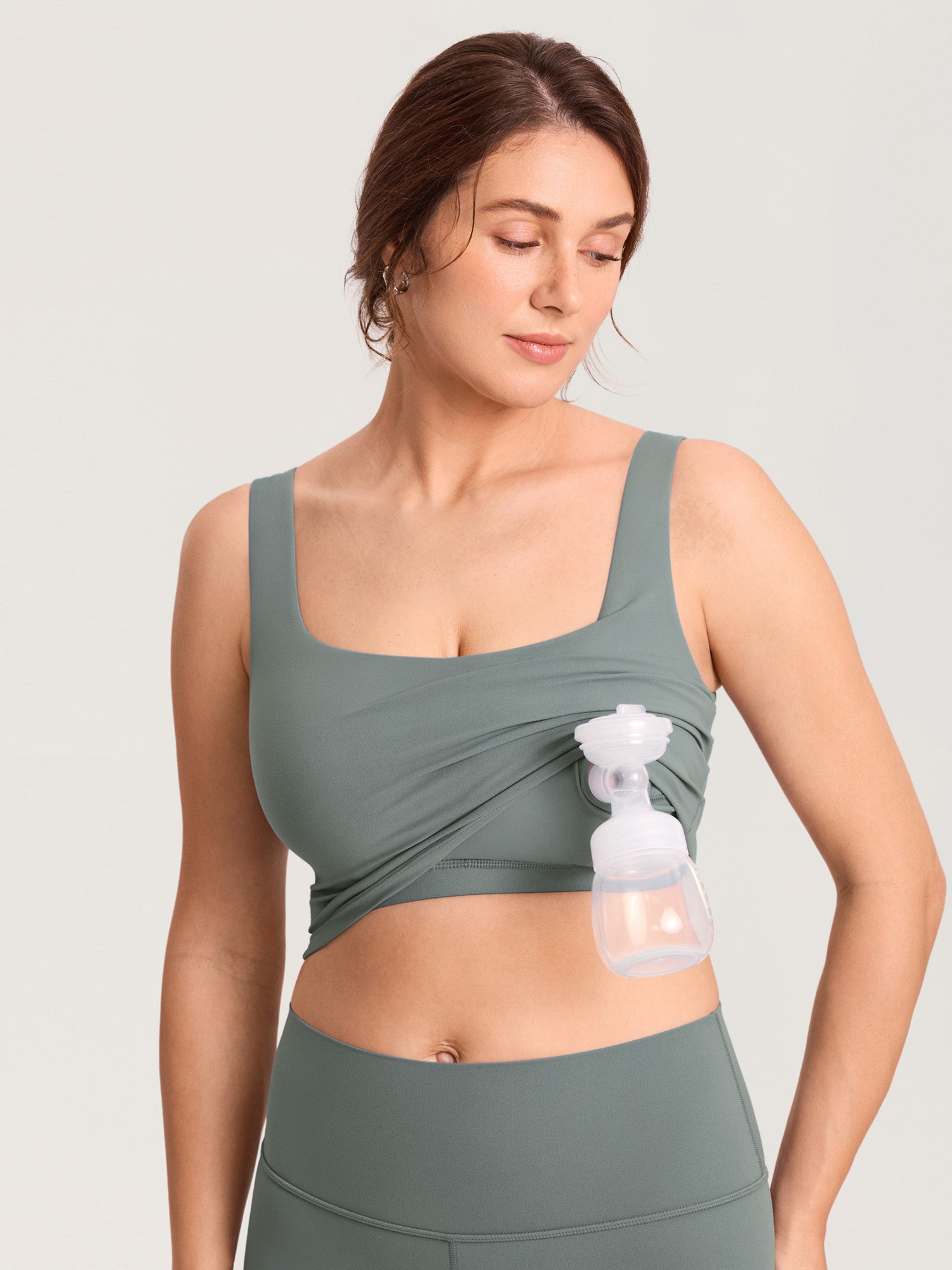MOMANDA Women's Natrelax® Pumping Crop Tank Top Grey Sage