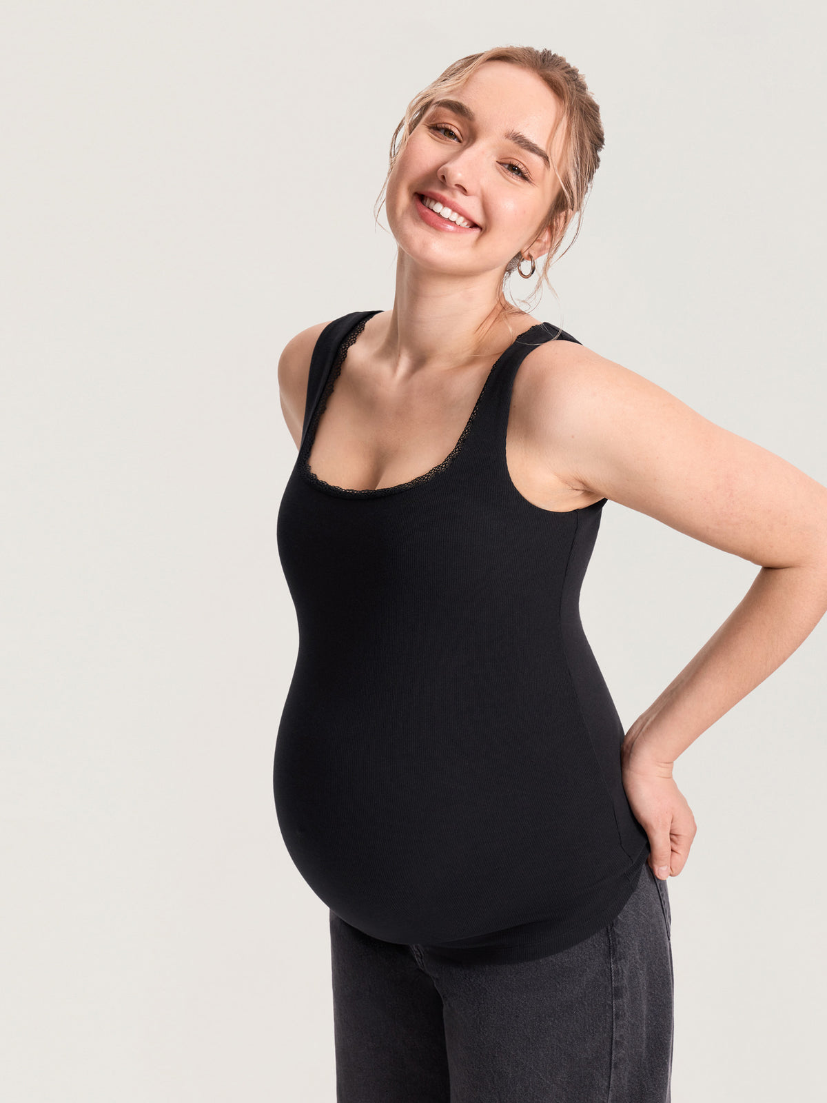 Cotton Rib Lace Trim Maternity Tank Top