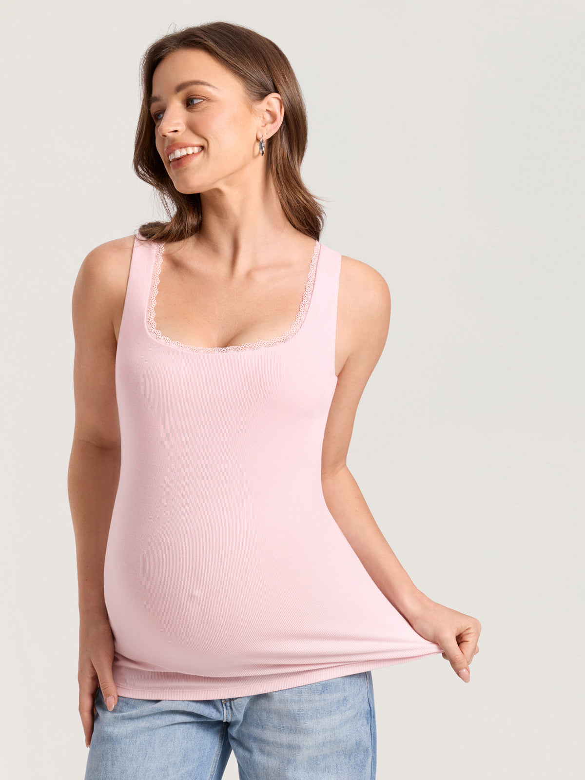 Cotton Rib Lace Trim Maternity Tank Top