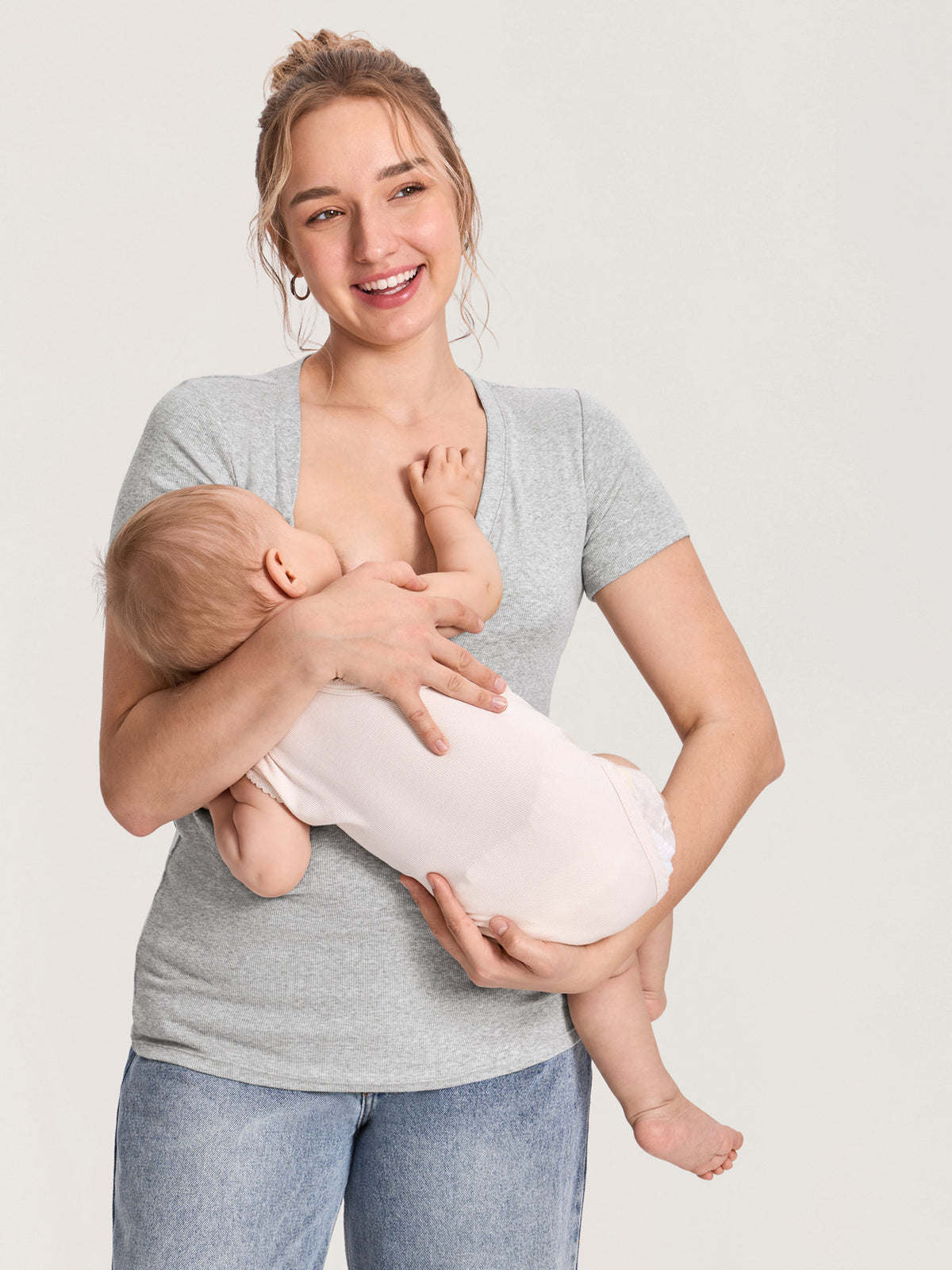 Cotton Rib Henley Maternity Short Sleeve Shirts